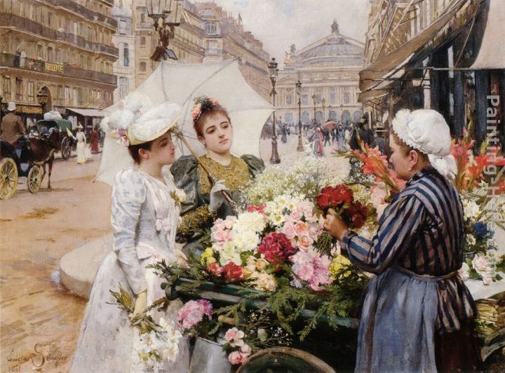 Louis Marie de Schryver The Flower Seller, Avenue de L'Opera, Paris